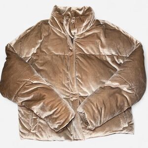 Cappuccino Tan Super Soft Velvet Puffer Coat with Sherpa Interior